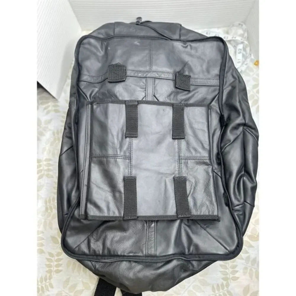 Carroll 2 Piece Leather Motorcycle Backpack RUCKSACK‎ Black And Bonus Bag Large